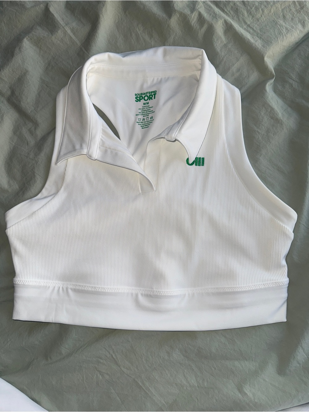 SOLID & STRIPED Polo Tennis Sports Bra / Crop Top - medium, white & green